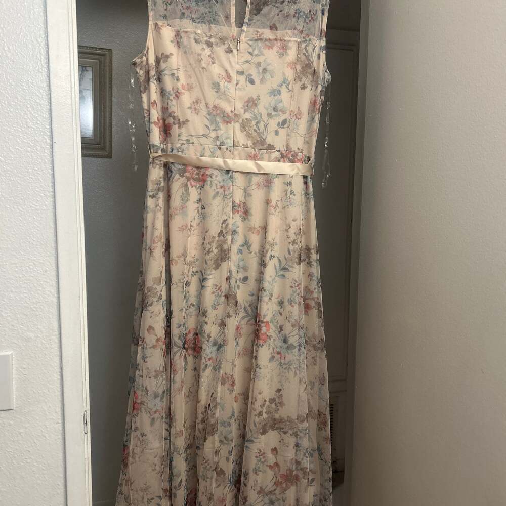 Lovely Grace Floral Glitter Tulle Maxi Dress with Satin Tie Waist - Picture 3 of 4
